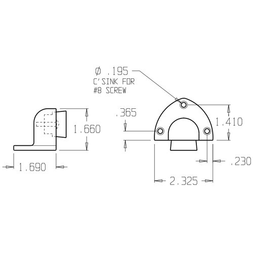 1448-613 Don Jo Door Stop Dimensional View