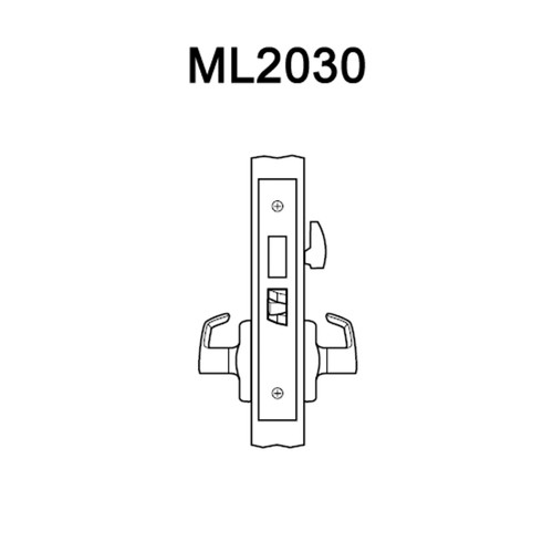 ML2030-RWP-605-M31 Corbin Russwin ML2000 Series Mortise Privacy Locksets with Regis Lever in Bright Brass