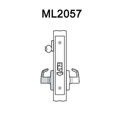 ML2057-RWP-605-CL6 Corbin Russwin ML2000 Series IC 6-Pin Less Core Mortise Storeroom Locksets with Regis Lever in Bright Brass