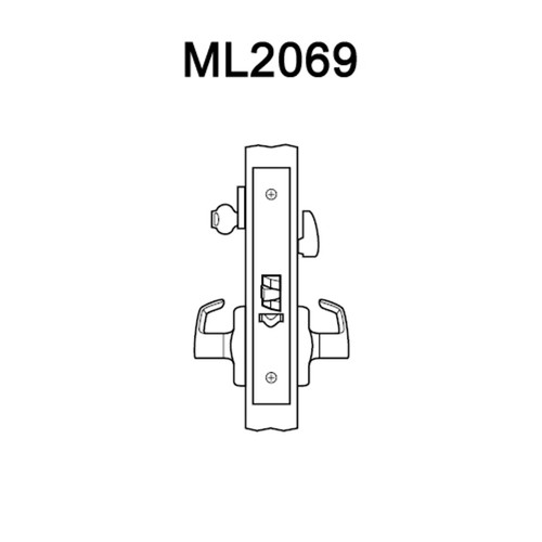 ML2069-RWP-618-CL6 Corbin Russwin ML2000 Series IC 6-Pin Less Core Mortise Institution Privacy Locksets with Regis Lever in Bright Nickel