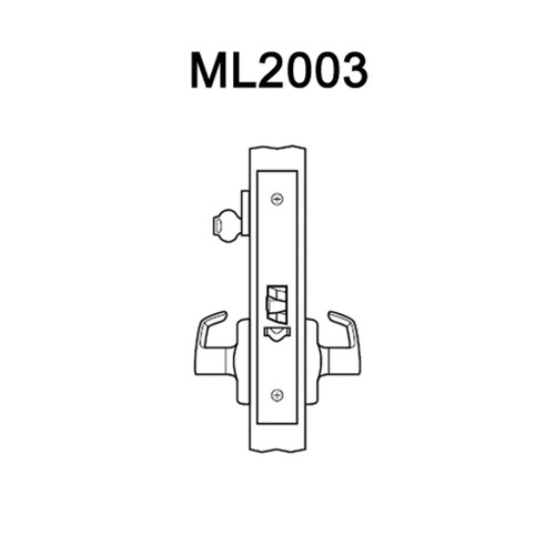 ML2003-RWP-605 Corbin Russwin ML2000 Series Mortise Classroom Locksets with Regis Lever in Bright Brass