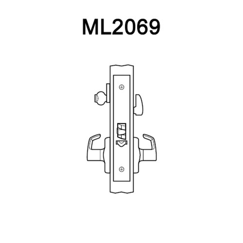 ML2069-DSF-625-M31-RH Corbin Russwin ML2000 Series Mortise Institution Privacy Trim Pack with Dirke Lever in Bright Chrome