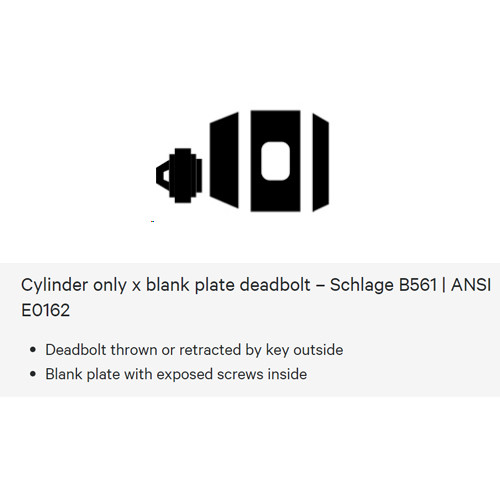 B561FL-613 Schlage Fire Rated Grade 2 Cylinder by Blank Plate Deadbolt with Less Core in Oil Rubbed Bronze