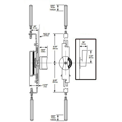 MS1880-05-121 Adams Rite Flushbolt Dimensional View