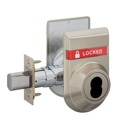 B662J-619-OS-LOC-IS-LOC Schlage Grade 2 Double Cylinder Deadbolt FSIC Prep, Less Core with Dual Indicator in Satin Nickel