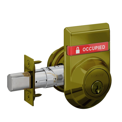 B663P-609-OS-OCC Schlage Grade 1 Classroom Deadbolt, Keyed Outside - Classroom Thumbturn Inside, 6-Pin Cylinder, Outside Indicator in Antique Brass B663P-609-OS-OCC Schlage Grade 1 Classroom Deadbolt, Keyed Outside - Classroom Thumbturn Inside, 6-Pin Cylinder, Outside Indicator in Antique Brass