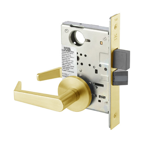 AUR8847FL-605-LC Yale 8800FL Series Less Cylinder with Deadbolt Mortise Entrance Lock with Indicator with Augusta Lever - CO Rose in Bright Brass