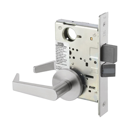 AUR8860FL-630-LC Yale 8800FL Series Less Cylinder with Deadbolt Mortise Entrance or Storeroom Lock with Indicator with Augusta Lever - CO Rose in Satin Stainless Steel
