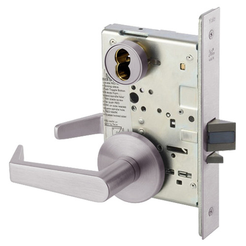 AUR8809FL-630-ICLC Yale 8800FL Series Single Cylinder Mortise Classroom w/ Thumbturn Locks with Augusta Lever Lock Prepped for LFIC in Satin Stainless Steel