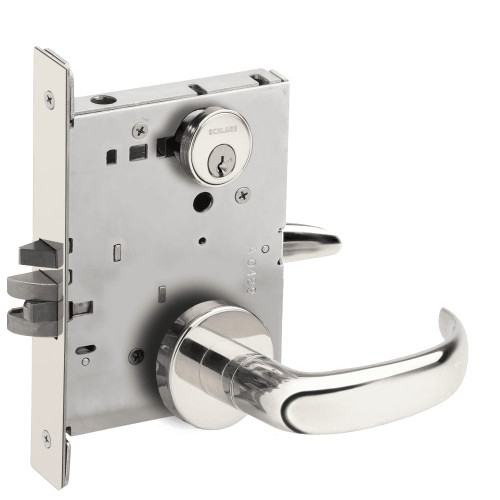 L9050P-17A-629-LX Schlage L Series Entrance Commercial - Latchbolt Monitor Mortise Lock with 17 Cast Lever - A Rose Design in Bright Stainless Steel