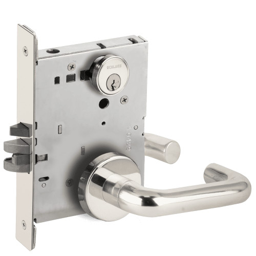 L9050P-03B-625-LX Schlage L Series Entrance Commercial - Latchbolt Monitor Mortise Lock with 03 Cast Lever Design in Bright Chrome