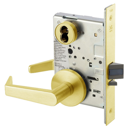 AUR8812-2FL-605-ICLC Yale 8800FL Series Double Cylinder Mortise Classroom Security Deadbolt Locks with Augusta Lever Lock Prepped for LFIC in Bright Brass