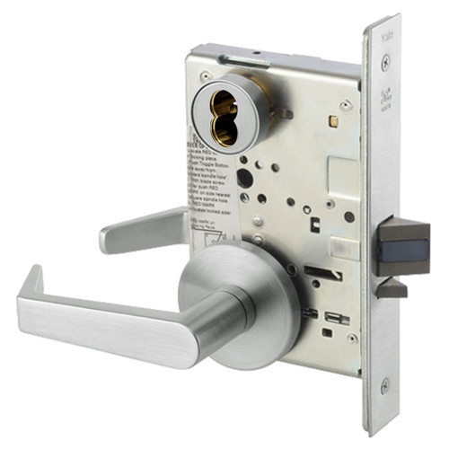 AUR8811-2FL-618-SFICLC Yale 8800FL Series Double Cylinder Mortise Classroom Deadbolt Locks with Augusta Lever Lock Prepped for SFIC in Bright Nickel