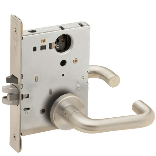 L9050L-03A-619-RX Schlage L Series Less Cylinder Entrance Commercial - Request to Exit Mortise Lock with 03 Cast Lever - A Rose Design in Satin Nickel