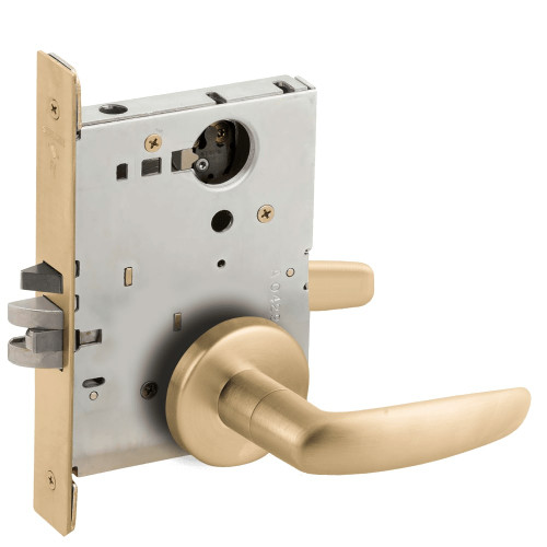 L9050L-07B-606-LX Schlage L Series Less Cylinder Entrance Commercial - Latchbolt Monitor Mortise Lock with 07 Cast Lever - B Rose Design in Satin Brass