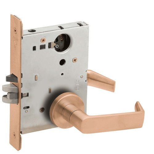 L9050L-06A-612-LX Schlage L Series Less Cylinder Entrance Commercial - Latchbolt Monitor Mortise Lock with 06 Cast Lever - A Rose Design in Satin Bronze