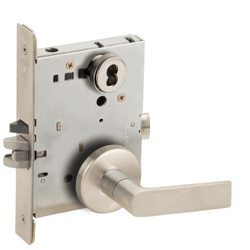 L9050J-01B-619-RX Schlage L Series Entrance Commercial - Request to Exit Mortise Lock with 01 Cast Lever - B Rose Design Prepped for FSIC in Satin Nickel