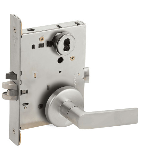 L9050J-01B-630-LX Schlage L Series Entrance Commercial - Latchbolt Monitor Mortise Lock with 01 Cast Lever - B Rose Design Prepped for FSIC in Satin Stainless Steel