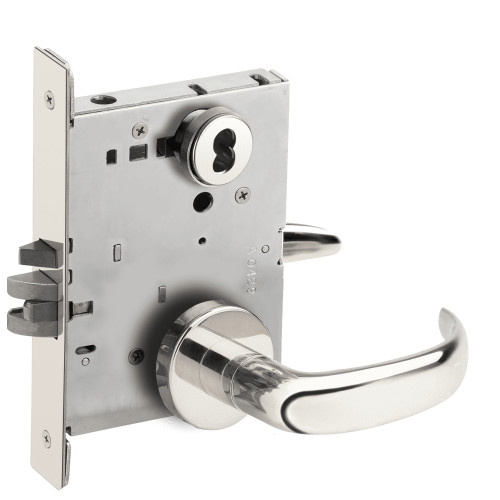 L9050J-17A-629-RX Schlage L Series Entrance Commercial - Request to Exit Mortise Lock with 17 Cast Lever - A Rose Design Prepped for FSIC in Bright Stainless Steel