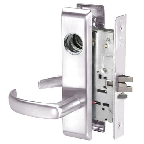 PBCN8822FL-629-LC Yale 8800FL Series Less Cylinder with Deadbolt Mortise Bathroom Lock with Indicator with Pacific Beach Lever in Bright Stainless Steel