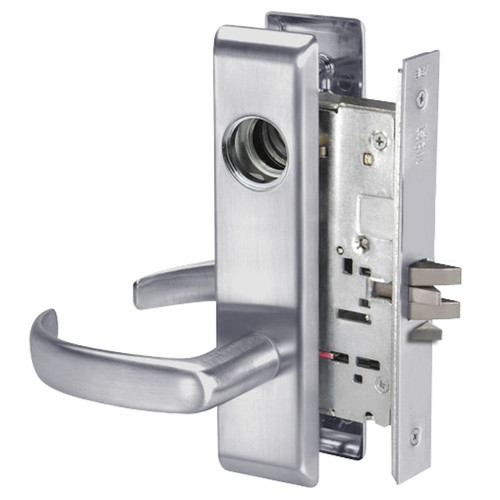 PBCN8860FL-626-LC Yale 8800FL Series Less Cylinder with Deadbolt Mortise Entrance or Storeroom Lock with Indicator with Pacific Beach Lever in Satin Chrome