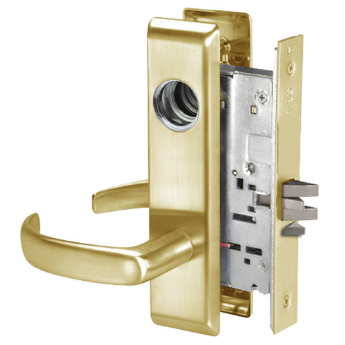 PBCN8860FL-606-LC Yale 8800FL Series Less Cylinder with Deadbolt Mortise Entrance or Storeroom Lock with Indicator with Pacific Beach Lever in Satin Brass
