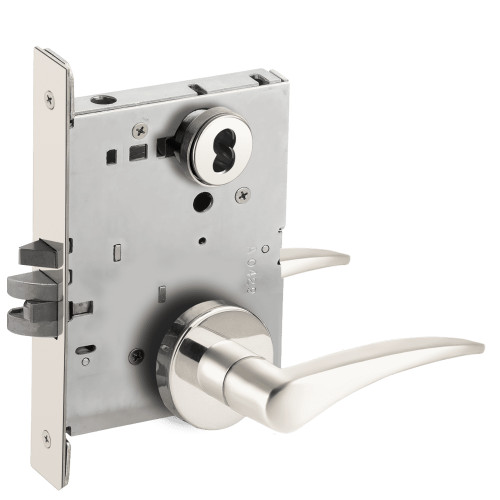 L9050B-12A-629-RH-RX Schlage L Series Entrance Commercial - Request to Exit Mortise Lock with 12 Cast Lever Design Prepped for SFIC in Bright Stainless Steel