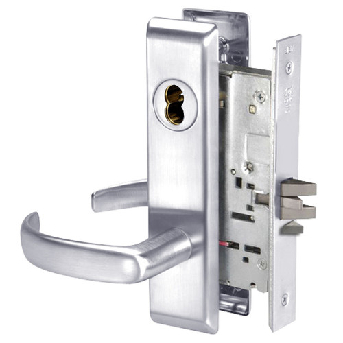 PBCN8824FL-625-SFICLC Yale 8800FL Series Single Cylinder Mortise Hold Back Locks with Pacific Beach Lever Lock Prepped SFIC in Bright Chrome