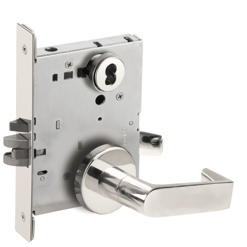 L9050B-06B-625-LX Schlage L Series Entrance Commercial - Latchbolt Monitor Mortise Lock with 06 Cast Lever Design Prepped for SFIC in Bright Chrome
