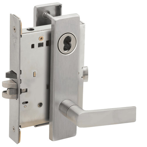 L9050B-01L-630-RX Schlage L Series Entrance Commercial - Request to Exit Mortise Lock with 01 Cast Lever Design Prepped for SFIC in Satin Stainless Steel