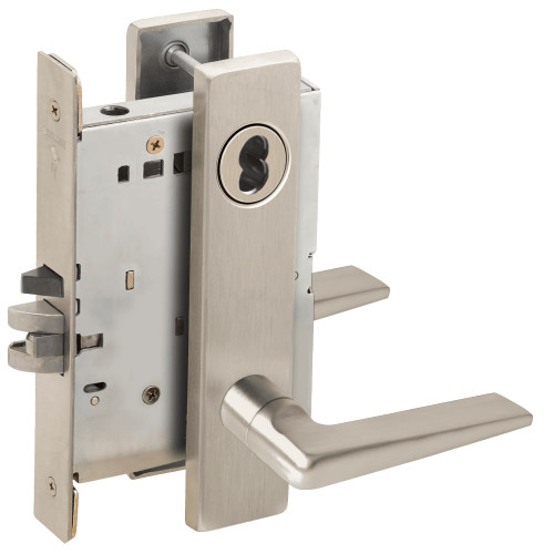 L9050B-05L-619-RX Schlage L Series Entrance Commercial - Request to Exit Mortise Lock with 05 Cast Lever Design Prepped for SFIC in Satin Nickel