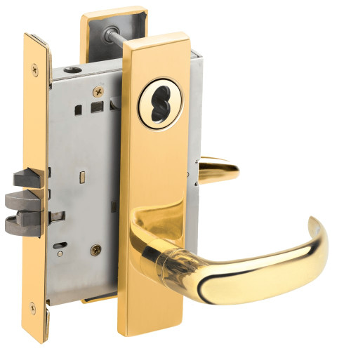 L9050J-17L-605-RX Schlage L Series Entrance Commercial - Request to Exit Mortise Lock with 17 Cast Lever Design Prepped for FSIC in Bright Brass