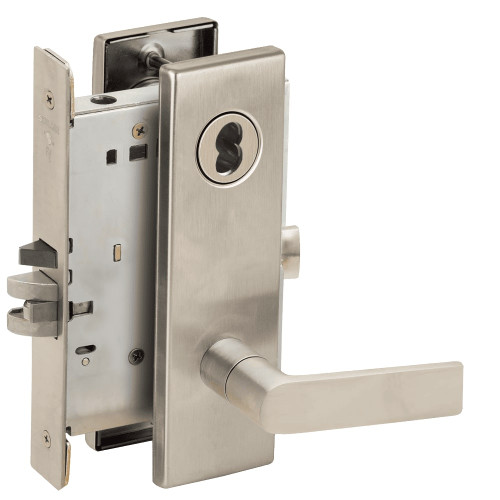 L9050J-01N-619-LX Schlage L Series Entrance Commercial - Latchbolt Monitor Mortise Lock with 01 Cast Lever Design Prepped for FSIC in Satin Nickel