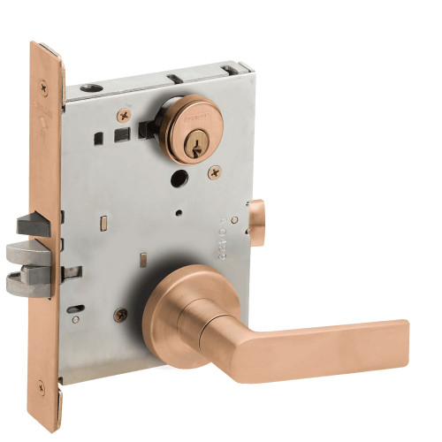 L9080P-01A-612-RX Schlage L Series Storeroom Commercial - Request to Exit Mortise Lock with 01 Cast Lever Design in Satin Bronze