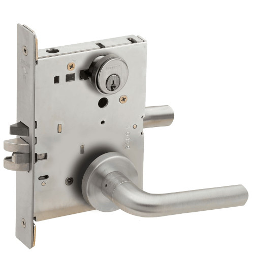 L9080P-02A-630-RX Schlage L Series Storeroom Commercial - Request to Exit Mortise Lock with 02 Cast Lever Design in Satin Stainless Steel
