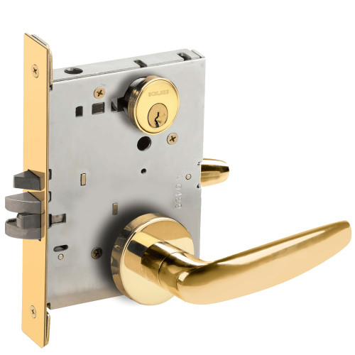 L9080P-07A-605-RX Schlage L Series Storeroom Commercial - Request to Exit Mortise Lock with 07 Cast Lever Design in Bright Brass