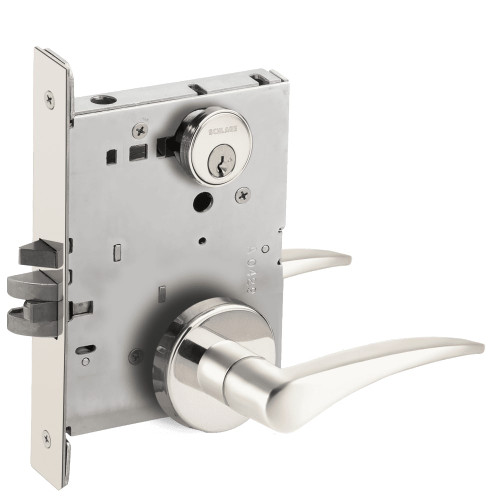 L9080P-12B-629-LH-RX Schlage L Series Storeroom Commercial - Request to Exit Mortise Lock with 12 Cast Lever Design in Bright Stainless Steel