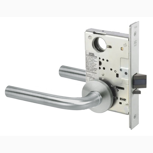 PNR8833FL-619-LC Yale 8800FL Series Less Cylinder Mortise Exit Locks with Pinehurst Lever in Satin Nickel