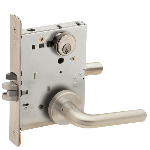 L9080P-02A-619-LX Schlage L Series Storeroom Commercial - Latchbolt Monitor Mortise Lock with 02 Cast Lever Design in Satin Nickel