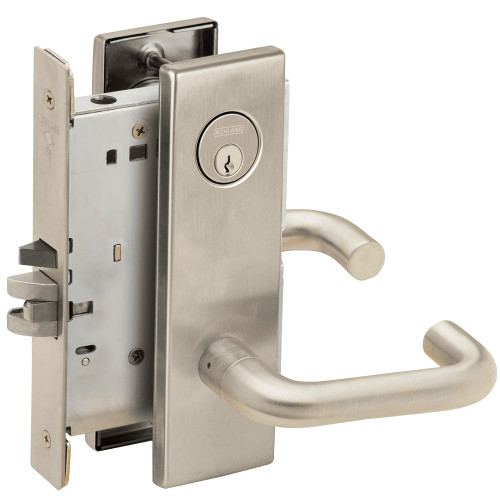 L9080P-03N-619-RX Schlage L Series Storeroom Commercial - Request to Exit Mortise Lock with 03 Cast Lever Design in Satin Nickel