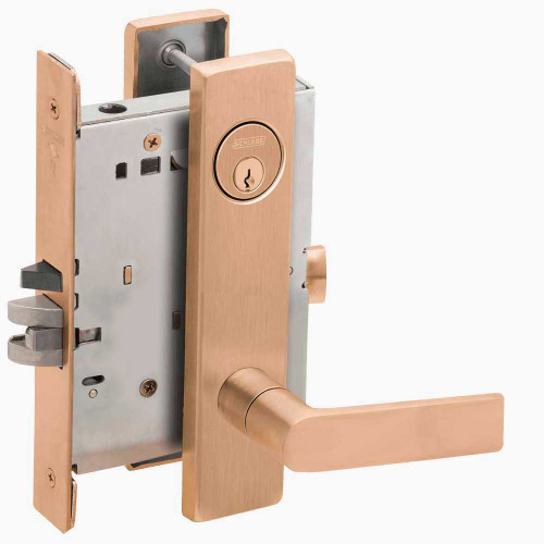 L9080P-01L-612-RX Schlage L Series Storeroom Commercial - Request to Exit Mortise Lock with 01 Cast Lever Design in Satin Bronze