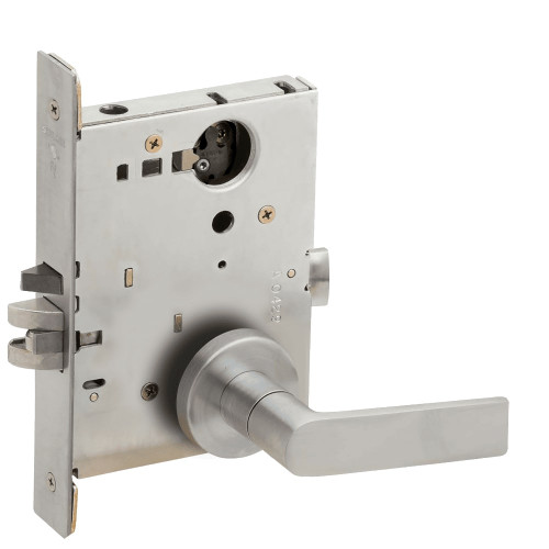 L9080L-01A-629-RX Schlage L Series Less Cylinder Storeroom Commercial - Request to Exit Mortise Lock with 01 Cast Lever Design in Bright Stainless Steel