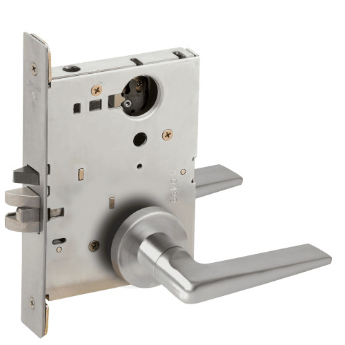 L9080L-05A-630-RX Schlage L Series Less Cylinder Storeroom Commercial - Request to Exit Mortise Lock with 05 Cast Lever Design in Satin Stainless Steel