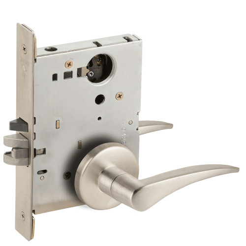 L9080L-12B-619-RH-RX Schlage L Series Less Cylinder Storeroom Commercial - Request to Exit Mortise Lock with 12 Cast Lever Design in Satin Nickel