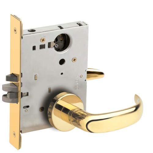 L9080L-17A-605-LX Schlage L Series Less Cylinder Storeroom Commercial - Latchbolt Monitor Mortise Lock with 17 Cast Lever Design in Bright Brass