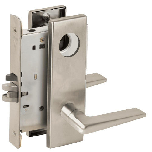 L9080L-05N-619-RX Schlage L Series Less Cylinder Storeroom Commercial - Request to Exit Mortise Lock with 05 Cast Lever Design in Satin Nickel