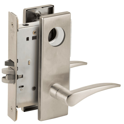 L9080L-12N-619-RH-RX Schlage L Series Less Cylinder Storeroom Commercial - Request to Exit Mortise Lock with 12 Cast Lever Design in Satin Nickel