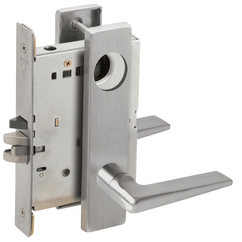 L9080L-05L-626-RX Schlage L Series Less Cylinder Storeroom Commercial - Request to Exit Mortise Lock with 05 Cast Lever Design in Satin Chrome