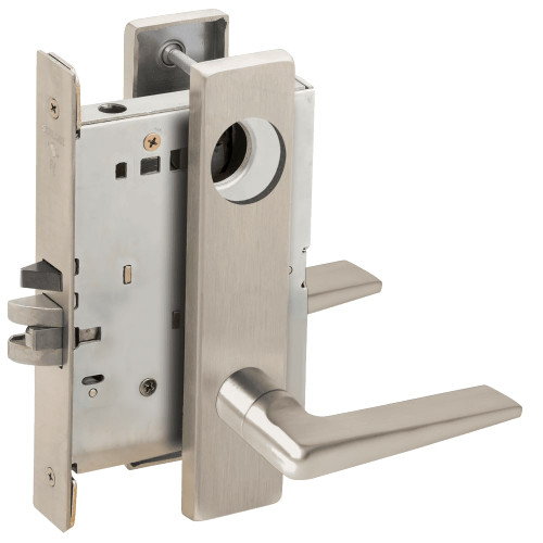 L9080L-05L-619-RX Schlage L Series Less Cylinder Storeroom Commercial - Request to Exit Mortise Lock with 05 Cast Lever Design in Satin Nickel