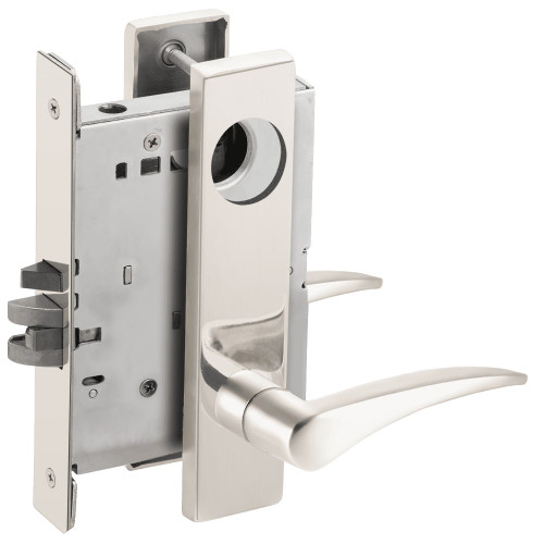 L9080L-12L-629-LH-RX Schlage L Series Less Cylinder Storeroom Commercial - Request to Exit Mortise Lock with 12 Cast Lever Design in Bright Stainless Steel